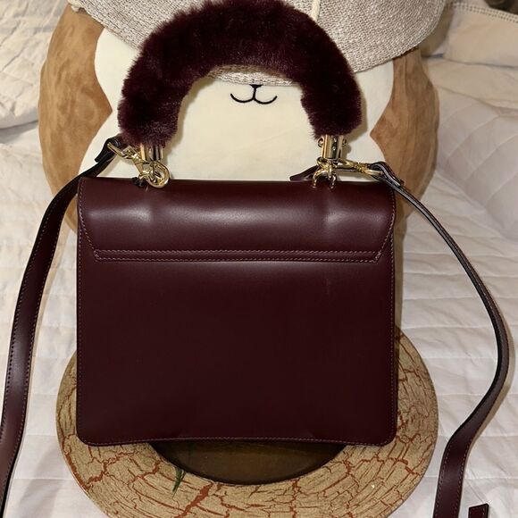 Roberta Prani Genuine Leather Burgundy “Chianti” Fur Handle Crossbody Bag - Picture 2 of 13